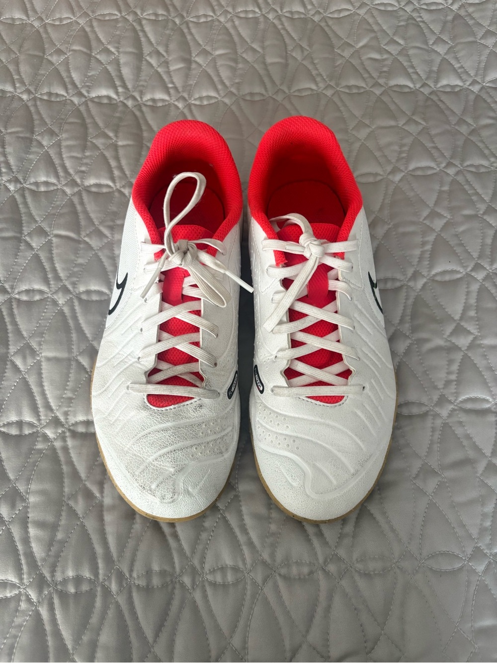Special today only -  Nike White Indoor Soccer Shoes with Red Lining